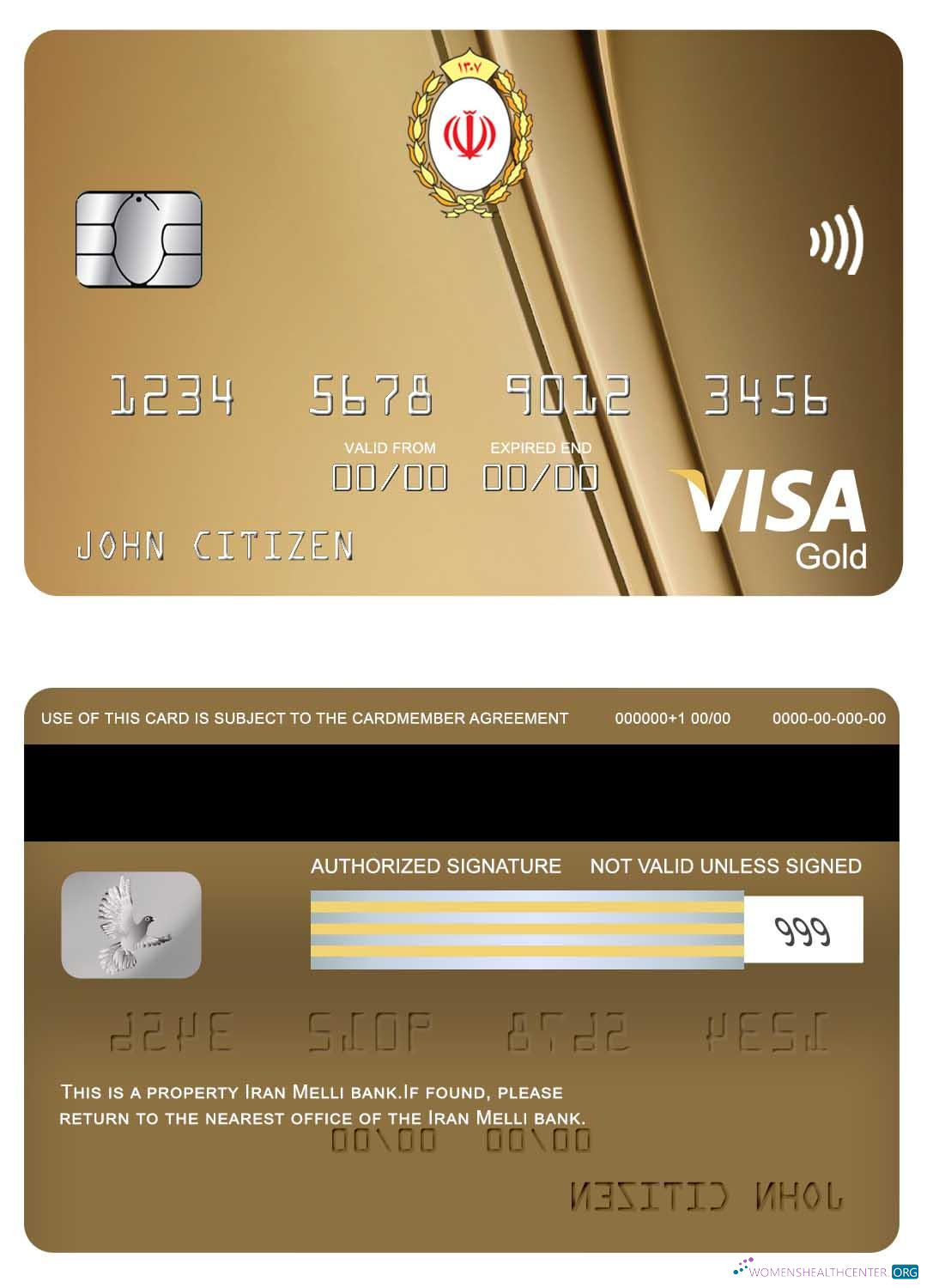 Download Iran Melli Bank visa gold card Photoshop template